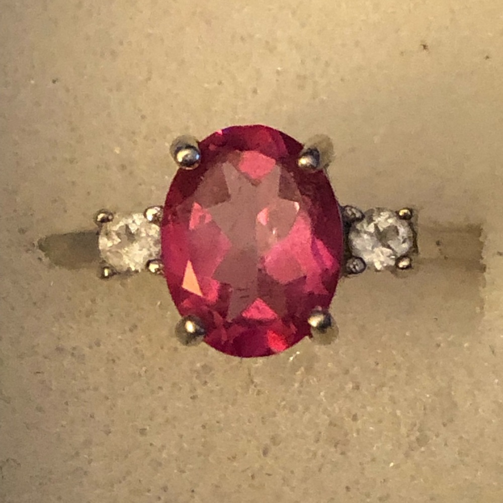 Sterling Silver Pink & White Topaz Ring